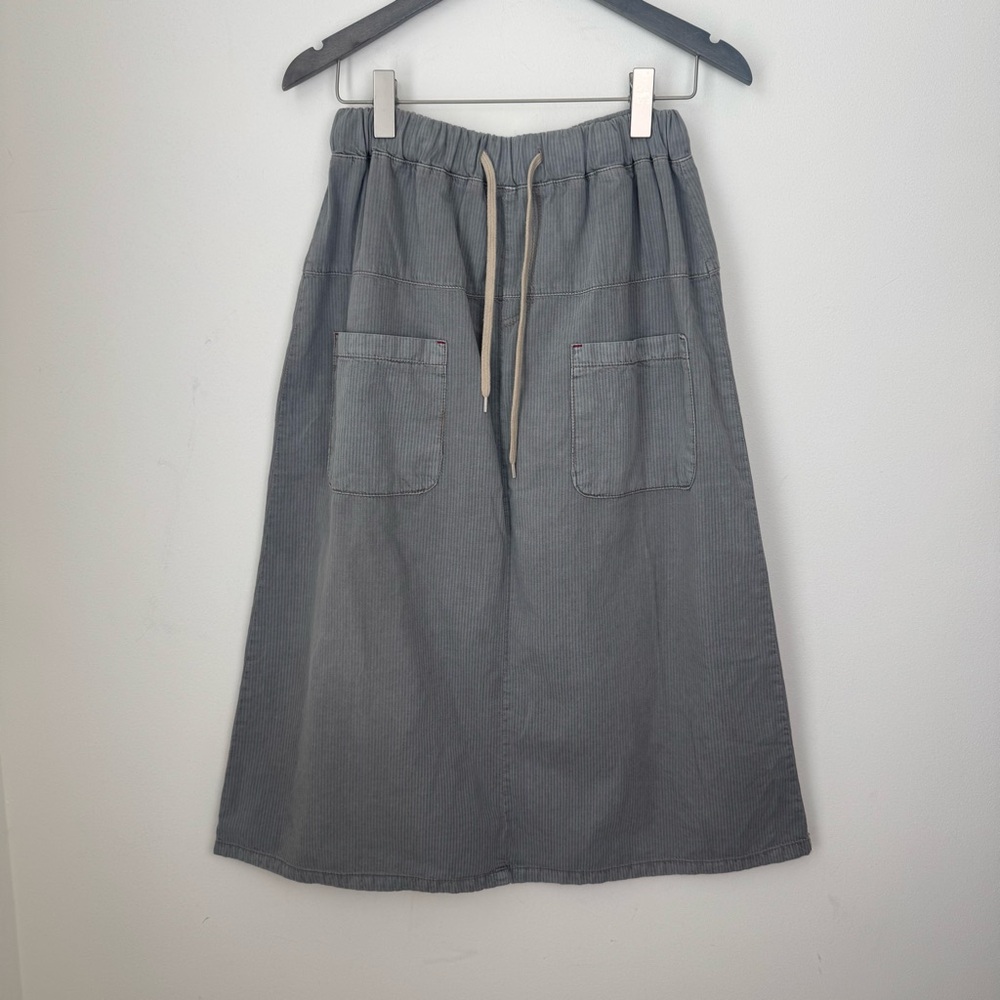 Striped Midi Skirt Front & Back Pockets Size Medium Elastic Band Waist